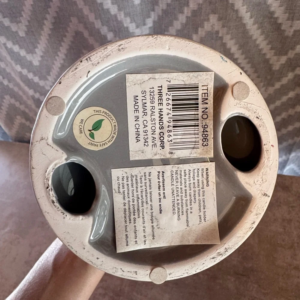 Neutral Gray Sculptural Ceramic Candle Stick Pillar